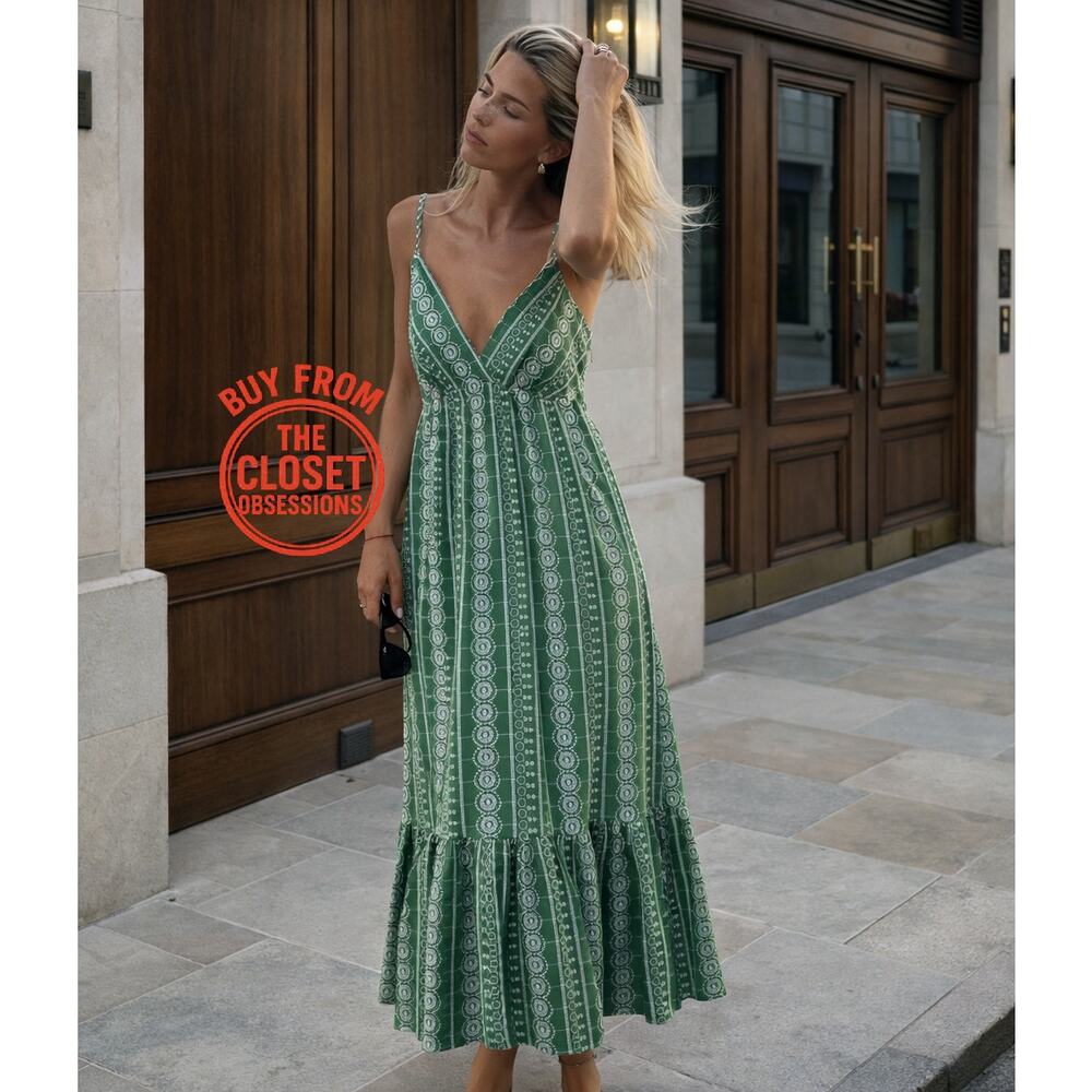 ZARA Green V-Neck Midi Dress NWT - Picture 2 of 16